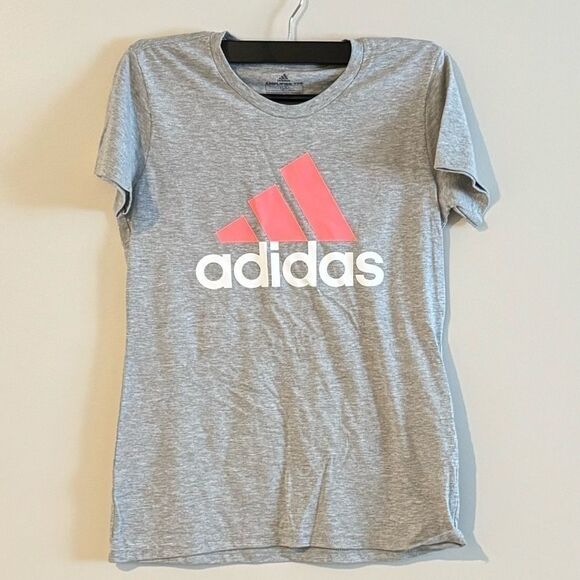 Adidas Women's Badge of Sport Logo Cotton T-Shirt Medium Grey Heather/Red, Top - Picture 7 of 10